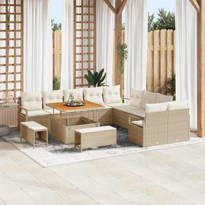 Tuinbankenset met kussen 13 pcs Beige poly rattan