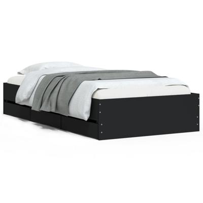 Bedframe met lades bewerkt hout zwart 90x200 cm