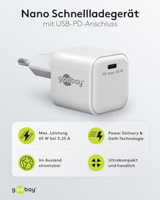 Goobay 65370 oplader voor mobiele apparatuur Hoofdtelefoons, Laptop, Smartphone, Tablet Wit AC Snel opladen Binnen