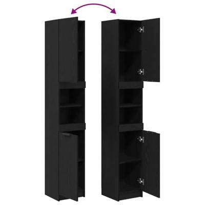 Badkamerkast Zwart eiken 32 x 34 x 188.5 cm Bewerkt hout