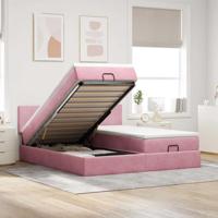 Ottoman bed met matrassen en LED's 160x200cm fluweel roze - thumbnail