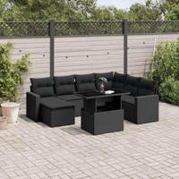 8-delige Loungeset met kussens poly rattan zwart - thumbnail