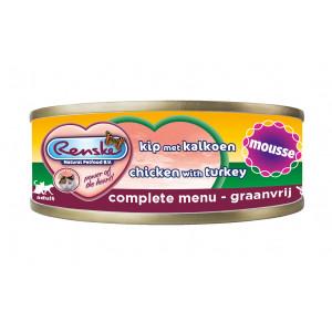 Renske Graanvrij mousse kip met kalkoen natvoer kat (blikjes) 2 trays (48 x 70 g)