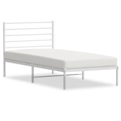 Bedframe met hoofdbord metaal wit 90x200 cm