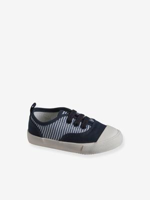 Gestreepte babysneakers van canvas met elastische veters blauw, gestreept
