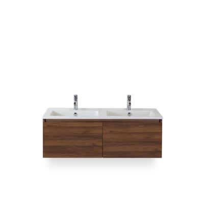 Frozen Badmeubelset 120 cm - Greeplijst in kleur - Walnoot - Keramische Wastafel Wit Dubbel 2 kraangaten