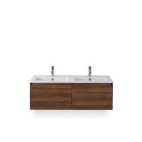 Frozen Badmeubelset 120 cm - Greeplijst in kleur - Walnoot - Keramische Wastafel Wit Dubbel 2 kraangaten - thumbnail