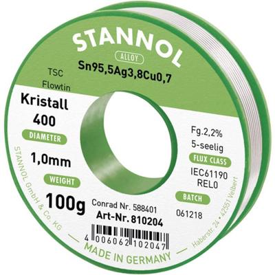 Stannol Ecology TS Soldeertin, loodvrij Spoel Sn95,5Ag3,8Cu0,7 REL0 100 g 1 mm Stannol Ecology TS Soldeertin, loodvrij Spoel Sn95,5Ag3,8Cu0,7 REL0 100 g 1 mm