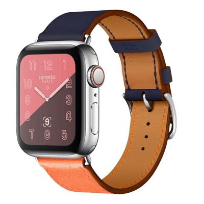 Twee kleuren enkele lus lederen polsband horlogebandje voor Apple horloge serie 3 & 2 & 1 38 mm kleur: oranje + helder blauw