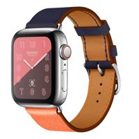 Twee kleuren enkele lus lederen polsband horlogebandje voor Apple horloge serie 3 & 2 & 1 38 mm kleur: oranje + helder blauw - thumbnail