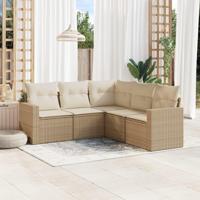 5-delige Loungeset met kussens poly rattan beige - thumbnail