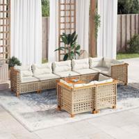 9-delige Loungeset met kussens poly rattan beige - thumbnail