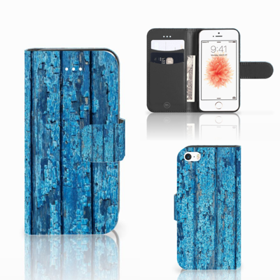 Apple iPhone 5 | 5s | SE | Book Style Case | Wood Blue Apple iPhone 5 | 5s | SE | Book Style Case | Wood Blue