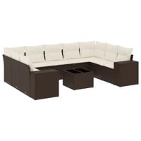 9-delige Loungeset met kussens poly rattan bruin - thumbnail