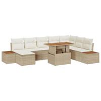 9-delige tuinsofa set met kussens in beige poly rattan - thumbnail