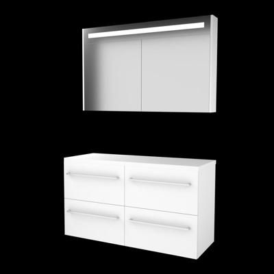 Basic-Line Premium 46 Badkamermeubelset - 120 x 46 cm - Met Grepen - 4 Lades - Wastafelblad - Spiegelkast met LED Verlichting - Ice White