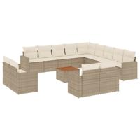 14-delige Loungeset met kussens poly rattan beige - thumbnail