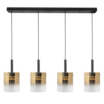 Highlight 4-lichts hanglampSalerno zwart met goud glas - H5427.36
