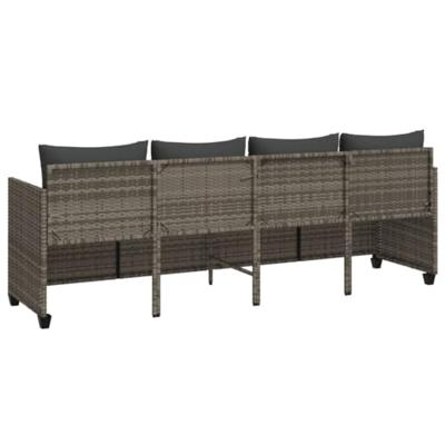 Ligbed met kussen poly rattan grijs