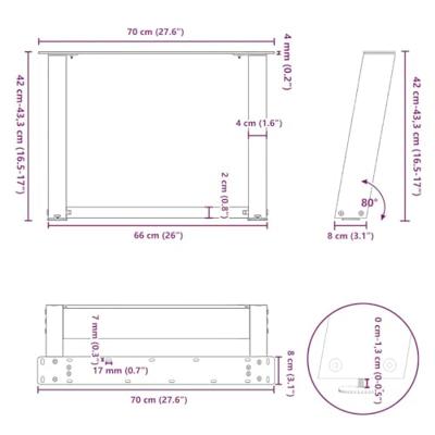 Salontafelpoten 2 st U-vormig 70x(42-43) cm staal zwart