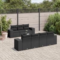 8-delige Loungeset met kussens poly rattan zwart - thumbnail