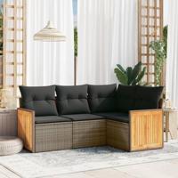 4-delige Loungeset met kussens poly rattan grijs - thumbnail