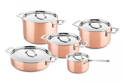 DUCQ Pannenset - Kookpan ø 20, 20, 24 cm & Steelpan ø 16 cm & Braadpan ø 28 cm + Deksels - Inductie - Koper - 5 Delig