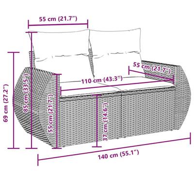 6-delige Loungeset met kussens poly rattan beige