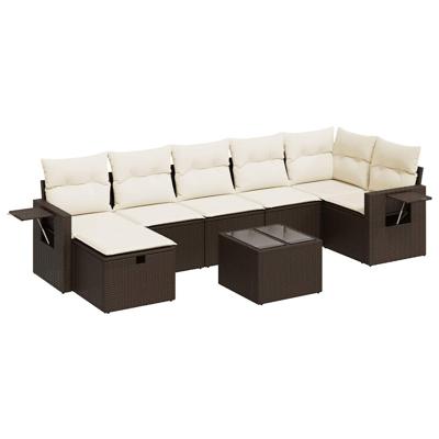 7-delige Loungeset met kussens poly rattan bruin