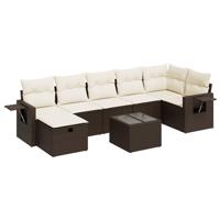 7-delige Loungeset met kussens poly rattan bruin - thumbnail