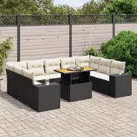 10-delige Loungeset met kussens poly rattan zwart - thumbnail