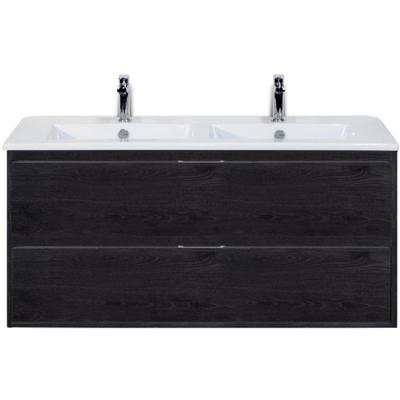 Porto Badmeubelset 120 cm - 2 Laden Black Oak - Keramische Wastafel Wit Slim