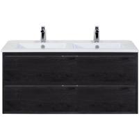 Porto Badmeubelset 120 cm - 2 Laden Black Oak - Keramische Wastafel Wit Slim - thumbnail