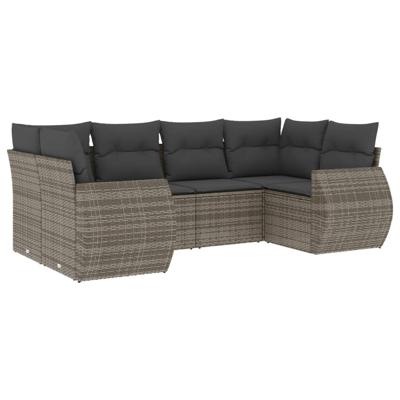 6-delige Loungeset met kussens poly rattan grijs - thumbnail