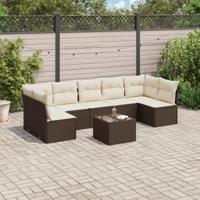 8-delige Loungeset met kussens poly rattan bruin - thumbnail