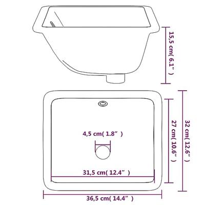 VidaXL Wastafel rechthoekig 36,5x32x15,5 cm keramiek wit