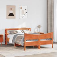 Bedframe met hoofdbord massief grenenhout wasbruin 140x190 cm - thumbnail