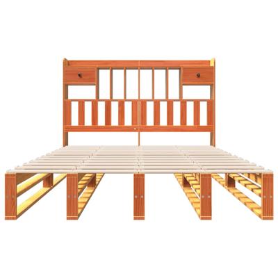 Bed met boekenkast zonder matras grenenhout wasbruin 150x200 cm