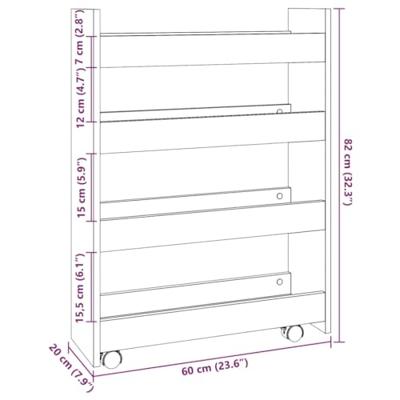 Opbergtrolley smal 4-laags bewerkt hout gerookt eikenkleurig