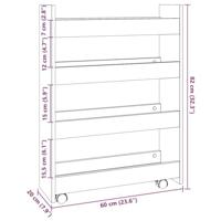 Opbergtrolley smal 4-laags bewerkt hout gerookt eikenkleurig - thumbnail