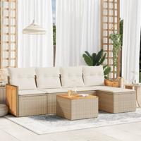 6-delige Loungeset met kussens poly rattan beige - thumbnail