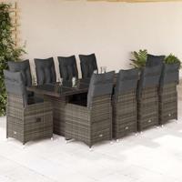 11-delige Bistroset met kussens poly rattan grijs - thumbnail