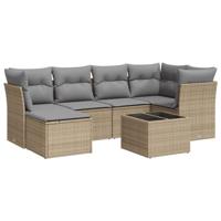 7-delige Loungeset met kussens poly rattan beige - thumbnail