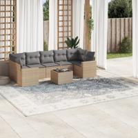 8-delige Loungeset met kussens poly rattan beige - thumbnail