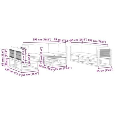 9-delige Loungeset met kussens massief acaciahout