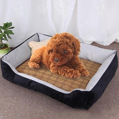 Dog Bone patroon grote zachte warme Kennel huisdier hond kat Mat deken met rotan Mat grootte: M 70 × 50 × 15 cm (zwart-grijs)