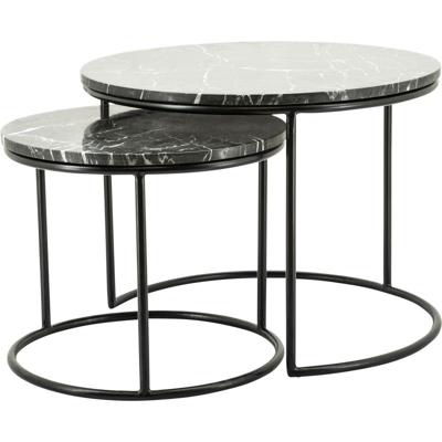 By-Boo Ronde Salontafel 'Romeo' Zwart Marmer, Set van 2 stuks