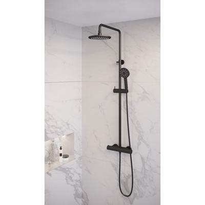 Opbouw thermostatische regendouche SET 02 - 20 cm douchekop - 3-standen handdouche - doucheslang mat zwart - thumbnail