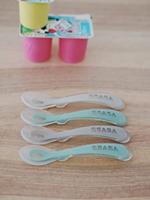 Set van 4 siliconen lepels voor de tweede leeftijd, fluweelgrijs/saliegroen - thumbnail