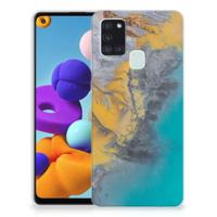 Samsung Galaxy A21s | TPU | Siliconen hoesje | Marble Blue Gold - thumbnail